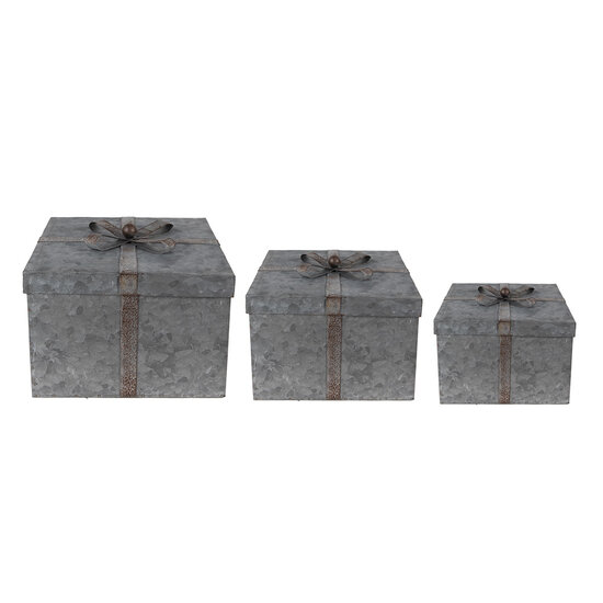 Clayre &amp; Eef   | Opbergdoos Grijs 24x24x18 / 20x20x15 / 16x16x12 cm | 6Y4891