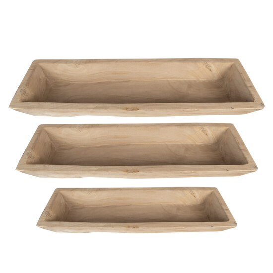 Clayre &amp; Eef   | Serveerschaal Set van 3 Bruin 70x20x9 / 66x15x7 / 61x11x6 cm | 5H0559CH