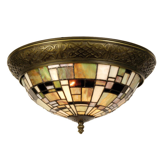 Clayre &amp; Eef   | Plafondlamp Tiffany Groen, Bruin, Beige &oslash; 38x19 cm E14/max 2x40W | 5LL-5348