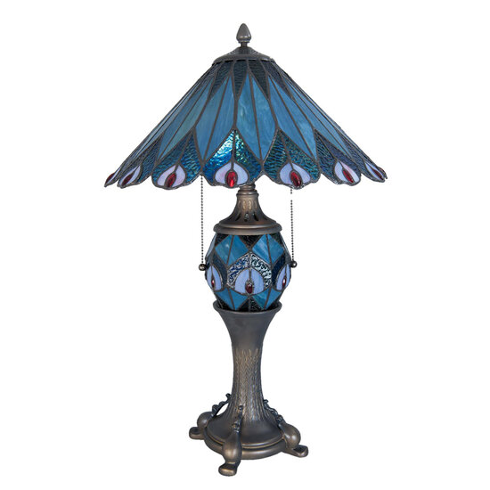 Clayre &amp; Eef   | Tiffany Tafellamp Blauw, Rood &oslash; 40x65 cm E27/max 2x60W E14/max 1x7W | 5LL-5829