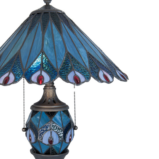 Clayre &amp; Eef   | Tiffany Tafellamp Blauw, Rood &oslash; 40x65 cm E27/max 2x60W E14/max 1x7W | 5LL-5829