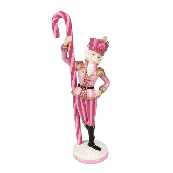 Clayre &amp; Eef   | Kerstdecoratie Notenkraker Roze, Wit 9x6x23 cm | 6PR3901