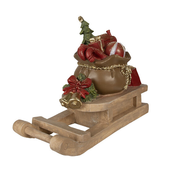 Clayre &amp; Eef   | Decoratie kerstcadeaus op slee Bruin, Rood 38x16x29 cm | 6PR3908