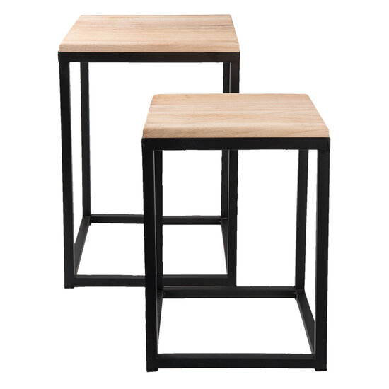 Clayre &amp; Eef   | Bijzettafel Set van 2 Zwart 36x36x52 cm / 31x31x42 cm | 6Y2510