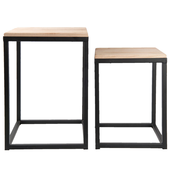 Clayre &amp; Eef   | Bijzettafel Set van 2 Zwart 36x36x52 cm / 31x31x42 cm | 6Y2510