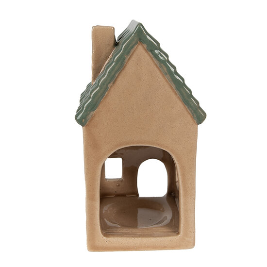 Clayre &amp; Eef   | Theelichthouder Kerst Huisje Bruin, Groen 8x8x15 cm | 6CE1600