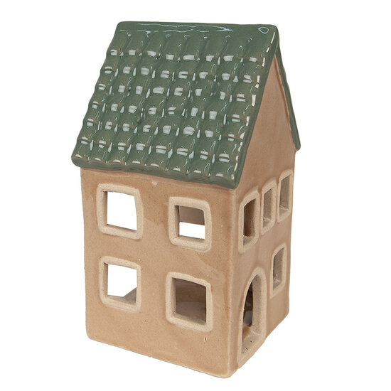 Clayre &amp; Eef   | Theelichthouder Kerst Huisje Bruin, Groen 8x8x15 cm | 6CE1600