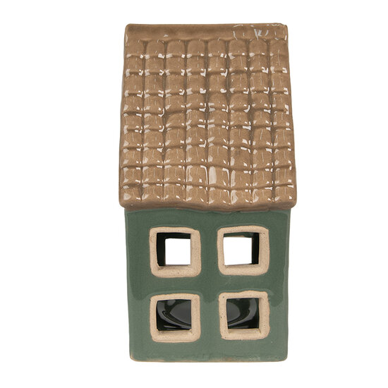 Clayre &amp; Eef   | Theelichthouder Kerst Huisje Groen, Bruin 9x8x15 cm | 6CE1601