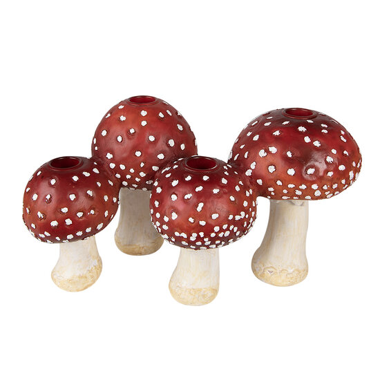 Clayre &amp; Eef   | Kandelaar Paddenstoelen Rood, Wit 30x17x17 cm | 6PR3899