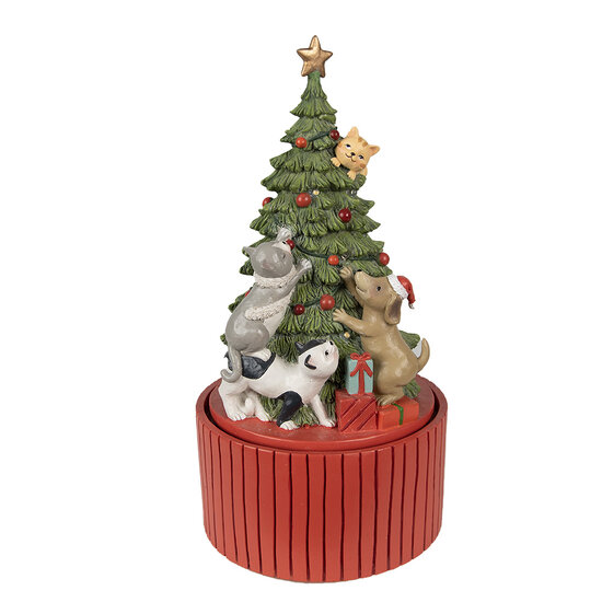 Clayre &amp; Eef   | Muziekdoos Kerstboom LED Groen, Rood &oslash; 14x27 cm | 6PR3918