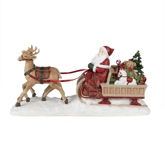 Clayre &amp; Eef   | Kerstdecoratie Beeld Kerstman Rood, Bruin 41x11x19 cm | 6PR3919