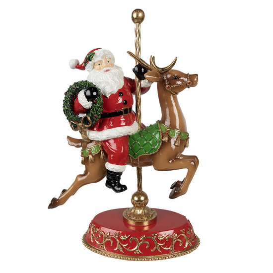 Clayre &amp; Eef   | Kerstdecoratie Beeld Kerstman op Rendier Rood, Bruin 29x14x46 cm | 6PR3923