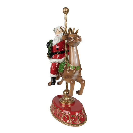 Clayre &amp; Eef   | Kerstdecoratie Beeld Kerstman op Rendier Rood, Bruin 29x14x46 cm | 6PR3923