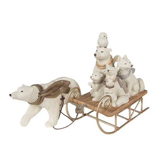 Clayre &amp; Eef   | Kerstdecoratie Beeld Honden op slee Wit 30x8x15 cm | 6PR3924