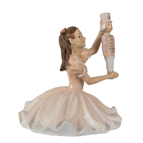 Clayre &amp; Eef   | Decoratie Beeld Ballerina Roze Wit 12x12x13 cm | 6PR3944