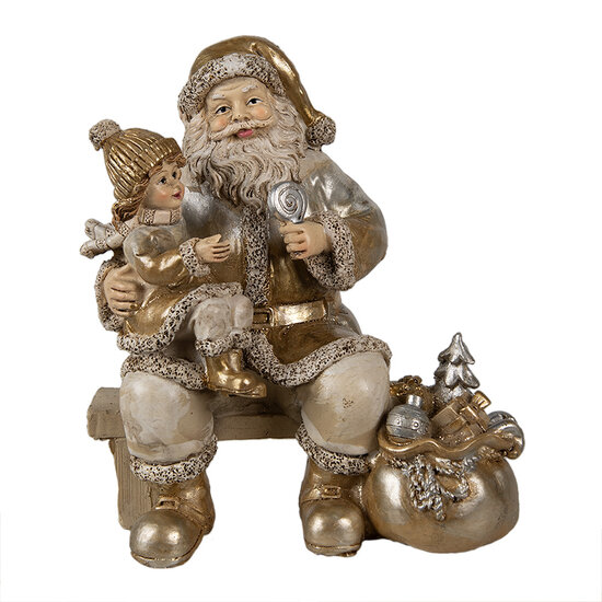 Clayre &amp; Eef   | Kerstdecoratie Beeld Kerstman Goudkleurig 15x11x17 cm | 6PR3937