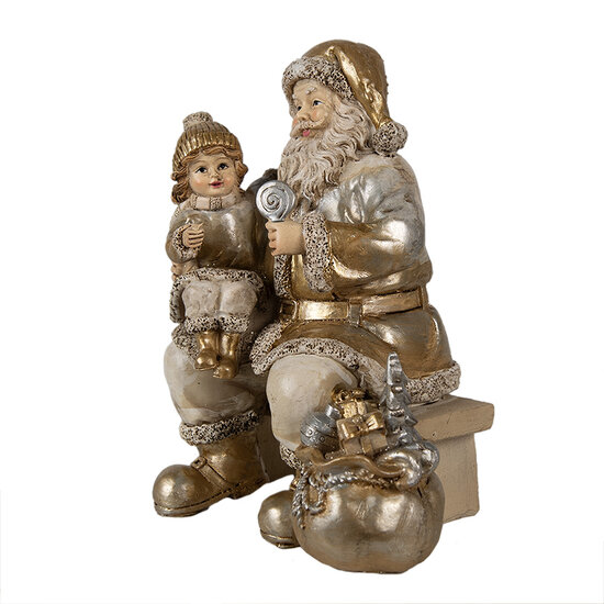 Clayre &amp; Eef   | Kerstdecoratie Beeld Kerstman Goudkleurig 15x11x17 cm | 6PR3937