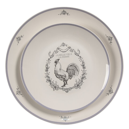 Clayre &amp; Eef   | Servies Dinerbord Wit Grijs &oslash; 20x2 cm | DFRDP