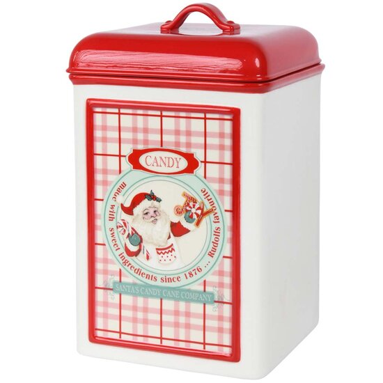 Dekoratief | Bewaarpot m/santa, rood/wit, keramiek, 14x14x22cm | A215167