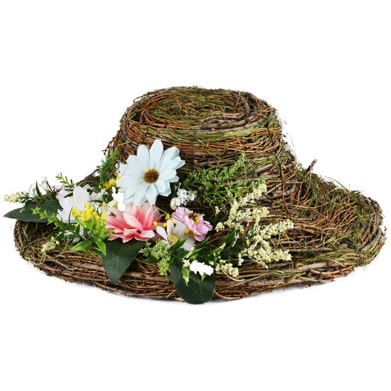 Dekoratief | Deco hoed m/bloemen, naturel, 35x14x35cm | A220474