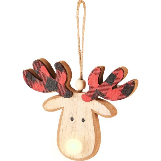 Dekoratief | Hanger Rudolf, rood/naturel, hout, 10x9x1cm | A225066