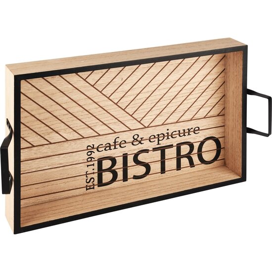 Dekoratief | Dienblad &#039;Bistro&#039;, naturel/zwart, hout, 37x26x5cm | A225551