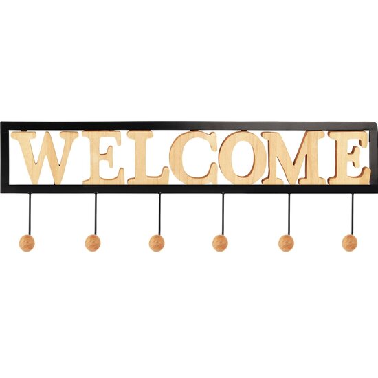 Dekoratief | Kapstok &#039;Welcome&#039;, naturel/zwart, metaal, 65x20x6cm | A225562