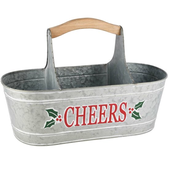 Dekoratief | Korf ovaal &#039;Cheers&#039;, grijs/rood, metaal, 35x17x12cm | A225755