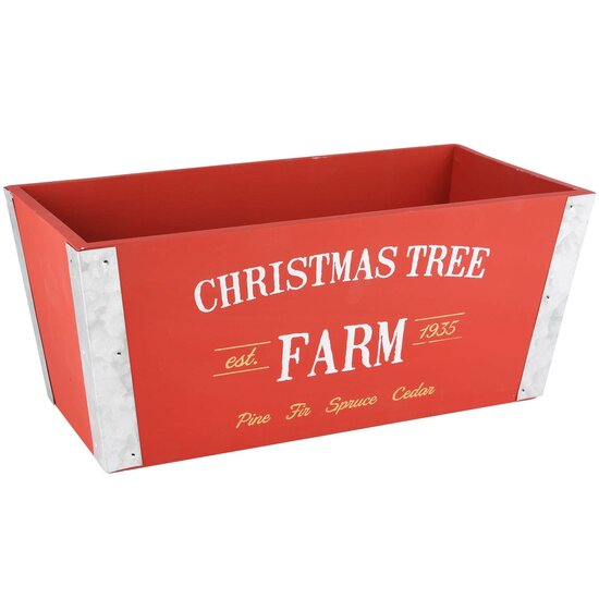 Dekoratief | Bakje rechthoek &#039;Christmas Tree&#039;, rood, hout/metaal , 33x16x14cm | A225761