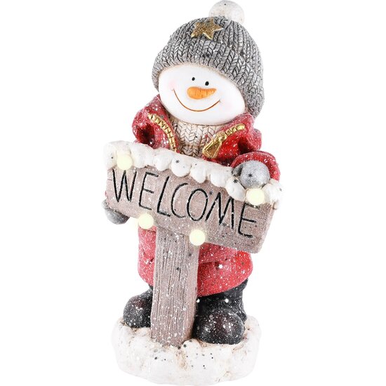 Dekoratief | Winterjongen &#039;Welcome&#039;, magnesium, LED, 23x21x46cm | A225850