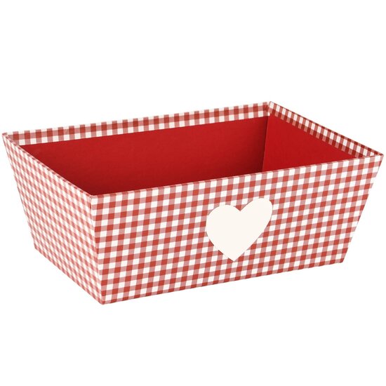 Dekoratief | Bakje met hart, rood/wit geruit, 26x14x10cm | A225898