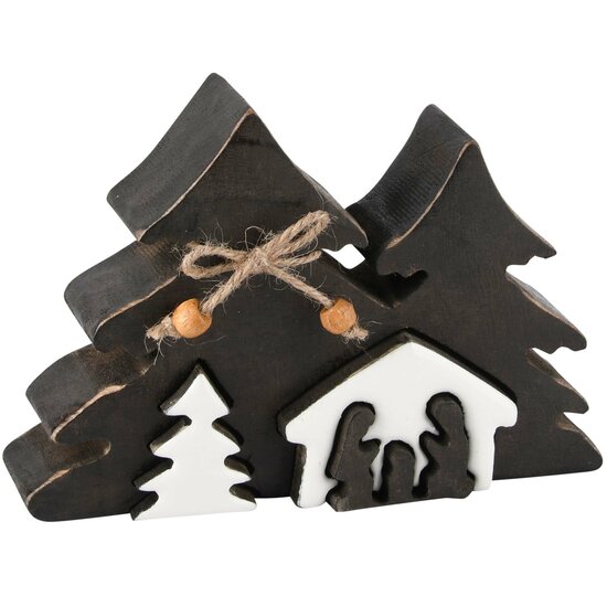 Dekoratief | Kerststal puzzel, wit/zwart, hout, 16x11x4cm | A228065