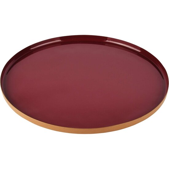 Dekoratief | Dienblad rond, rood/goud, metaal, 29x29x2cm | A228191