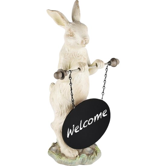 Dekoratief | Bunny staand m/krijtbord, wit/zwart, resina, 26x19x50cm | A230351