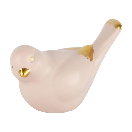 Dekoratief | Deco vogeltje roze/goud, dolomiet, 8x6x6cm | A230362