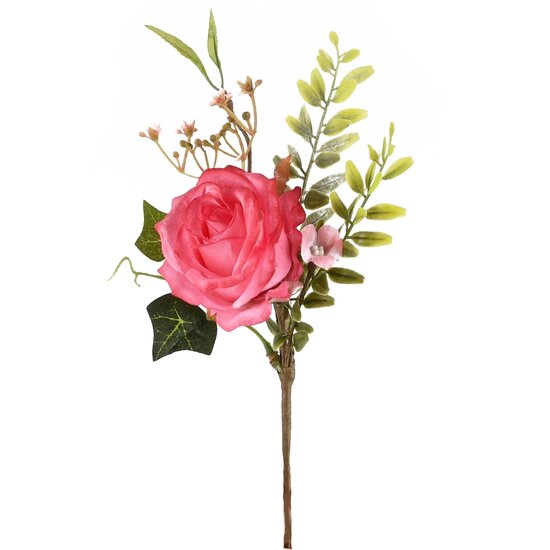 Dekoratief | Decotakje m/bloem, roze/groen, naturel, 25cm | A230722