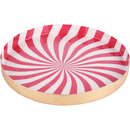 Dekoratief | Dienblad rond &#039;Candy Cane&#039;, goud, metaal, 23x23x2cm | A230930