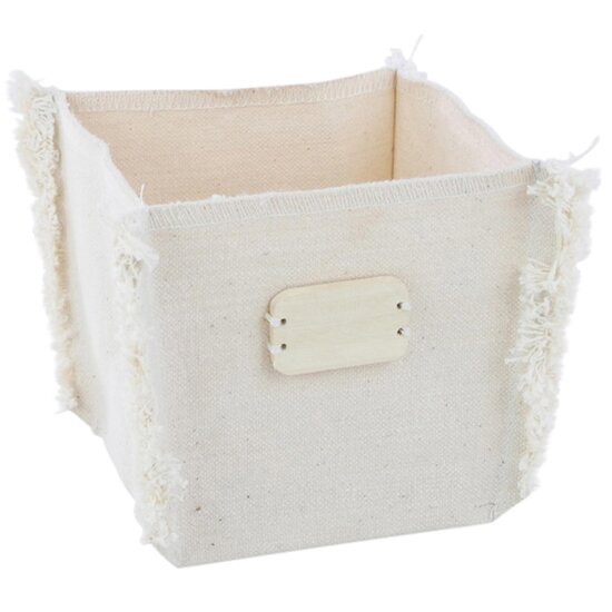 Dekoratief | Mand vierkant m/label, beige, stof, 15x15x15cm | A234032