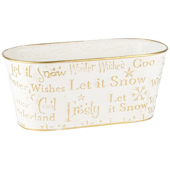 Dekoratief | Bakje ovaal &#039;Let It Snow&#039;, wit/goud, metaal, 25x13x11cm | A235016