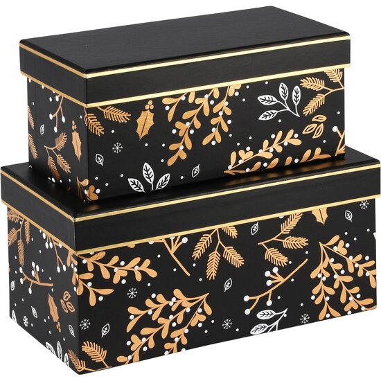 Dekoratief | Set 2 dozen rechthoek &#039;Golden Twigs&#039;, zwart/goud, 24x12x12cm | A235587