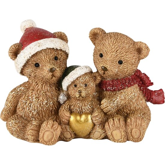 Dekoratief | Familie beren m/hartje, bruin/rood, resina, 11x6x8cm | A235802