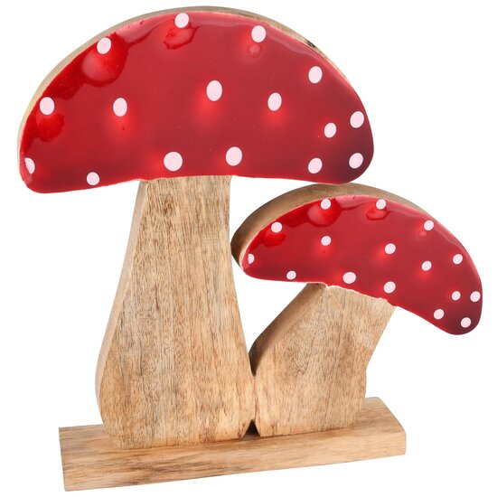 Dekoratief | Deco paddenstoelen m/witte stippen, naturel/rood, hout, 27x6x27cm | A238134