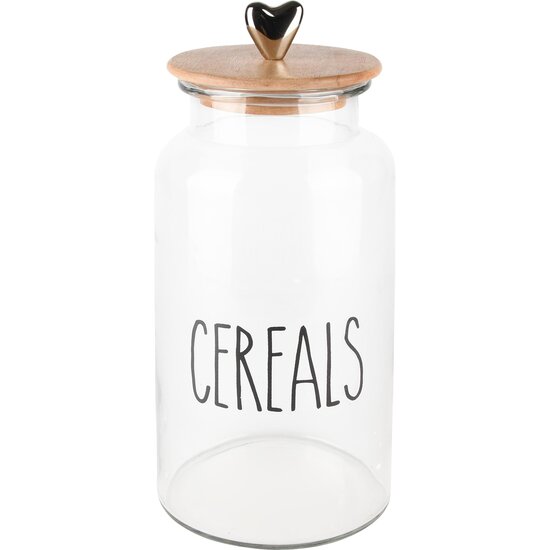 Dekoratief | Bewaarpot &#039;Cereals&#039;, transparant, glas/hout, 14x14x32cm | A238213