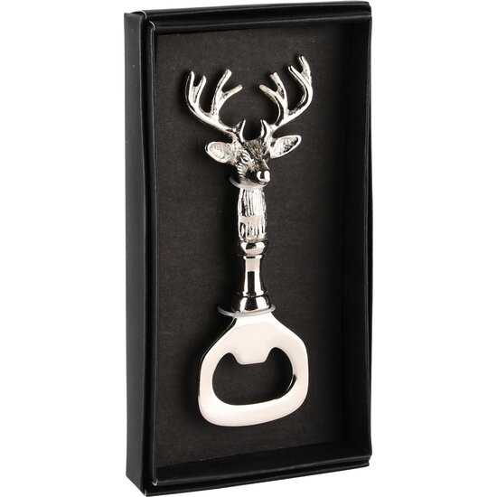 Dekoratief | Flesopener rendier in giftbox, zilver, aluminium, 12x5x2cm | A238260