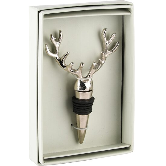 Dekoratief | Flessenstop rendiergewei in giftbox, zilver, aluminium, 12x8x3cm | A238261