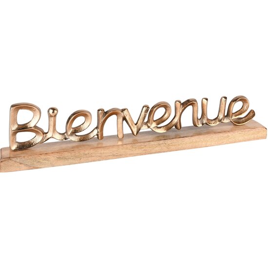 Dekoratief | Deco &#039;BIENVENUE&#039;, goud/naturel, metaal/hout, 46x5x10cm | A238288