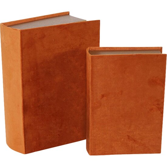 Dekoratief | Set 2 boekdozen, oranje/goud, hout, 27x19x7cm | A239069