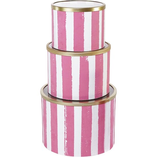 Dekoratief | Set 3 tondozen &#039;Pink Stripes&#039;, roze/wit, karton/glas, 20x20x15cm | A239072