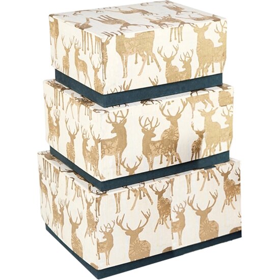 Dekoratief | Set 3 dozen RH &#039;Golden Deer&#039;, goud/wit, karton, 23x18x11cm | A239075