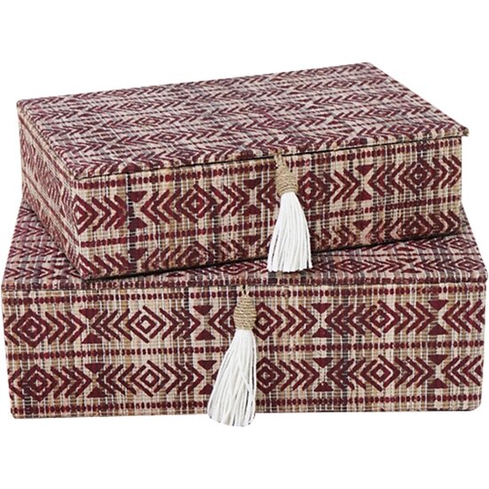 Dekoratief | Set 2 dozen m/kwastje, &#039;Aztec&#039;, rood, naturel, 32x23x10cm | A239083